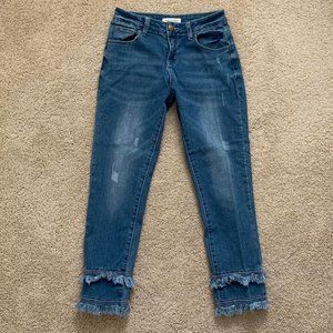 Ruffle Frayed Skinny Jeans